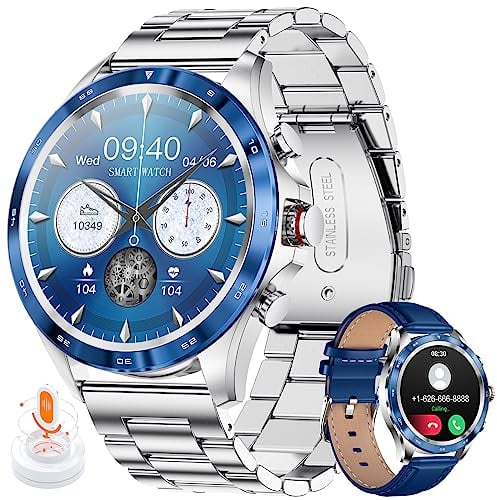 LIGE Smartwatch Herren,1.43 AMOLED/400 mAh Sportuhr Herren mit Appel Bluetooth Schlafüberwachung Herzfrequenz 100+Sportmodus IP68 wasserdichte Smart Watch für Android iOS, Blau