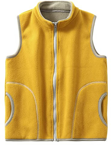 ANIMQUE Bambini Gilet in Pile Polare Ragazzi Ragazze Colletto in Piedi Senza Maniche Giacca Autunno Invernale Cerniera Capispalla Panciotto, Giallo Dorato 150