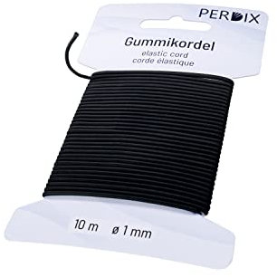 perdix Gummiband, elastische Kordel 1 mm, 10 m schwarz, Gummiband für Armbänder, Zelt, Rucksack, Garten, Hutgummi, Gummischnur