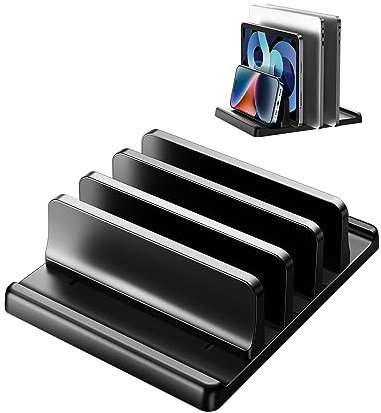 EAXBUX 3-Slot Vertical Laptop Stand Holder,Adjustable ABS Plastic Desktop Notebook Dock,Vertical Laptop Stand Space-Saving for All MacBook/Surface/Samsung/HP/Dell/Chrome Book