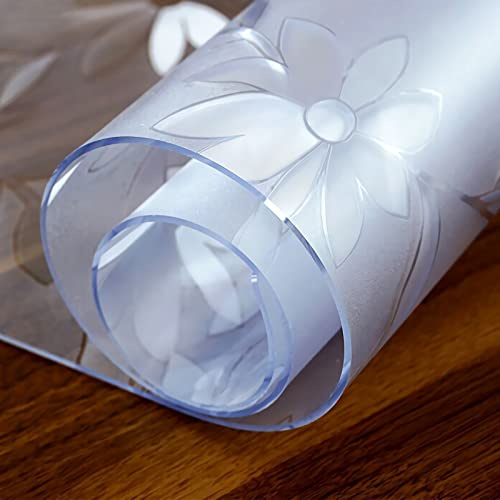 2mm Dick Transparente Tischdecken Tischfolie 85x135cm PVC Glasklar Folie Tischschutz Wasserdicht Tischschutzfolie Fettdicht,Für Esstisch Couchtisch Und Schreibtisch,Matte Texture Blütenform,Rechteck