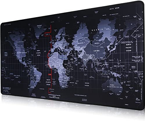 Grand tapis de souris de jeu, 900 x 400 x 2 mm, confortable avec thème carte, tapis de bureau pour joueur, bureau, travail à la maison (9040 blackmapL35)