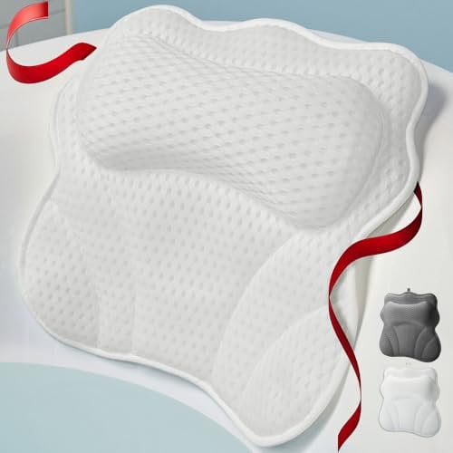 WONDERfoam Almohada de baño ergonómica acolchada gruesa para bañera, soporte para cabeza, cuello y espalda, antideslizante, lavable a máquina, transpirable, de secado rápido, almohadas de malla para