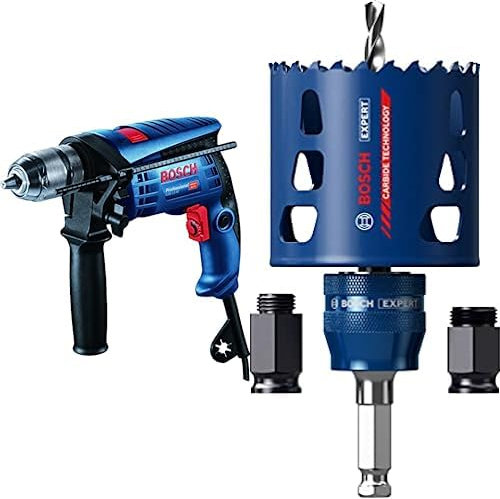 Bosch Professional GSB 13 RE, Taladro percutor (diámetro máx. perforación hormigón 13 mm, en caja) + Kit de iniciación de sierras de corona Expert Tough Material (para Madera con metal, Ø 68 mm)
