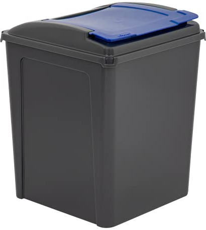 50L Recycling Bin & Lid - Graphite/Blue Dustbin Trash Can Rubbish Waste Bin 50 Litre Storage of Animal Feed For Kitchen Home and Office Use Made in UK