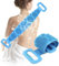 PARENCE - Brosse de Bain Double Face en Silicone pour le Coprs/Double Poignées, Extensible, Exfolient, Nettoyage en Profondeur/Massage, Douche, Lavage Dos - Bleu, 60cm de Base