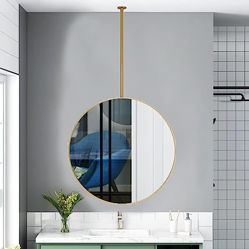 Rustikaler runder hängender Stangenspiegel, Badezimmer, Waschraum, Make-up, Rasieren, Decke, hängender Spiegel, Flur, Garderobe, Hotel, Zuhause, kommerzieller dekorativer Spiegel,