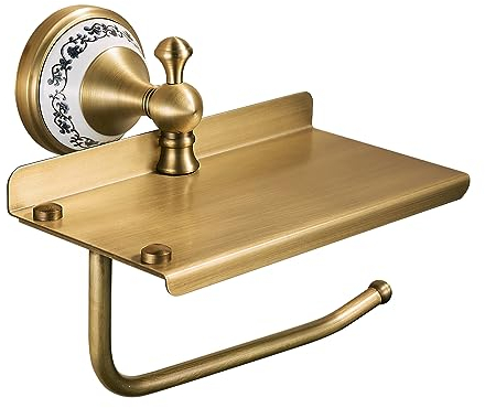 Toilettenpapierhalter mit Telefonablage, Badezimmer-Toilettenpapierrollenhalter, antikes Bronze, Messing, Wandmontage, Badezimmer-Hardware-Zubehör, Porzellan-Design