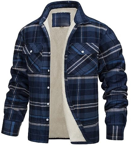 Veste Chemise en Flanelle À Carreaux Polaire Doublée Sherpa pour Hommes, Chemise Boutonnée À Manches Longues Chemise en Flanelle Chemise À Carreaux en Coton Bûcheron Manteau De Travail Épais d'hiver