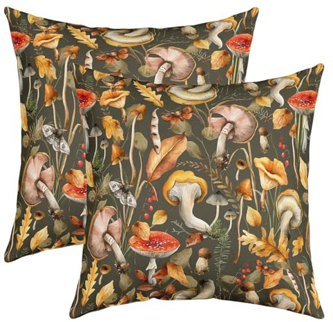 richhome Jungle Pilz Doppelseiten Druck Kissenbezug 40x40, Schmetterling Motte Rustikale Tier Kissenbezug, Bauernhaus Pflanzen Botanische Wurf,2Pack