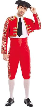 Partilandia Disfraz de Torero rojo Español para hombre Talla L | Incluye mono, fajín, corbata y chaqueta, traje de cuerpo entero, no incluye montera, medias, capote ni calzado, ideal para Ca