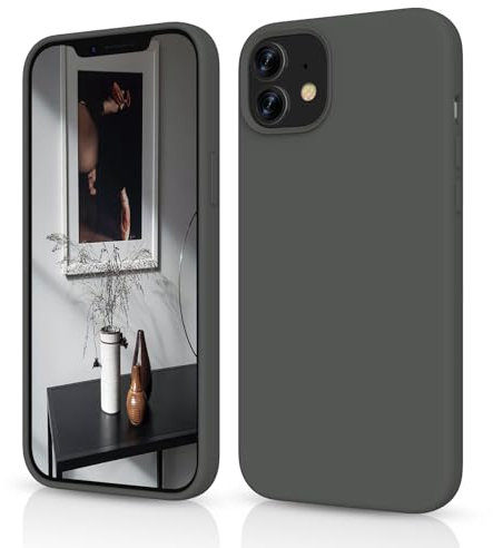 OitiYaa Silicone Case Compatible with iPhone 12/12 Pro Case 6.1 inch, Soft Ultra Slim Protective Shockproof Liquid Silicone Phone Case with Anti-Scratch Microfiber Lining,Space Gray