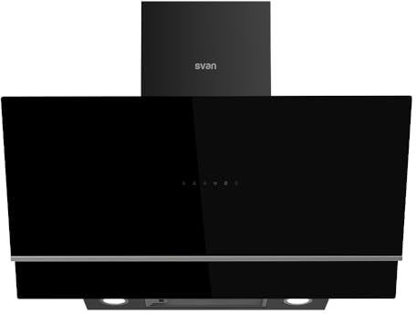 Svan Campana Extractora Inclinada 90cm Cristal negro SCPD900AN. Potencia 800m3/h, Tiro Doble, 3 Velocidades, Control Táctil, Filtro apto para Lavavajillas.