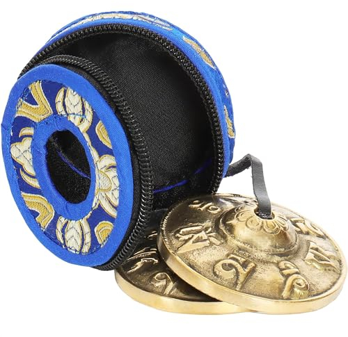 Ohm Store Tibetische Mantra-Tingsha-Glocken mit blauem Gehäuse, handgefertigtes Meditationszubehör für Achtsamkeit, Yoga und Klangheilung