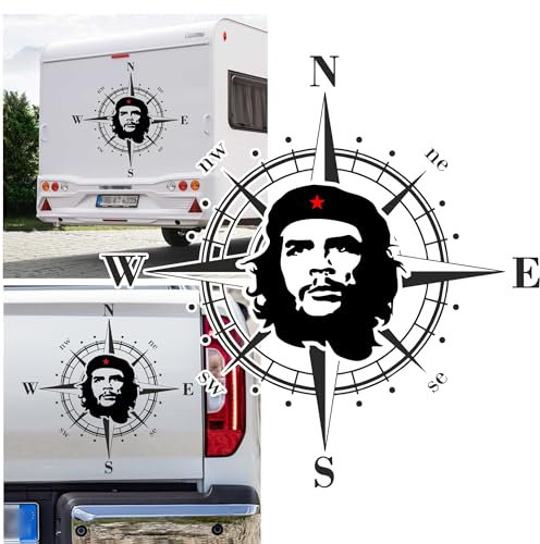 Rakelfix Kompass Che Freiheitskämpfer Che Guevara Kolumbien Kopf Aufkleber freie Größe&Farbe Auto Camper Wohnmobil Caravan Autoaufkleber Wohnwagen Sticker Kompassrose