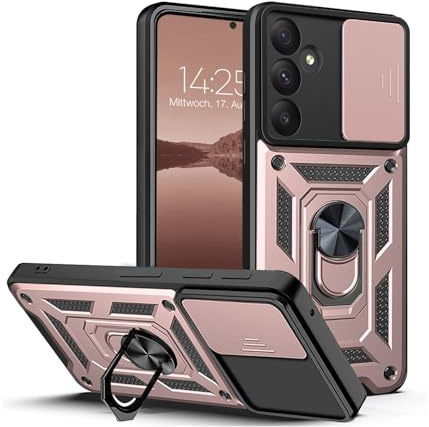 LBH Armor Hülle für Samsung Galaxy A35 5G Case mit Kameraschutz Outdoor Stoßfest Handyhülle 360 Grad Metal Ring Halter Ständer Schutzhülle für Handyhalterung Auto Magnet Rosegold