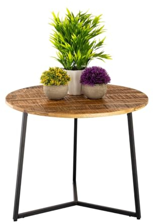 Amago home Couchtisch rund Beistelltisch Massivholz ø 56cm Wohnzimmertisch Metall Holz massiv