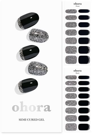 ohora Semi Cured Gel Nail Strips (N Party Night) - Salon-Quality, Long Lasting, Easy to Apply & Remove - Includes 2 Prep Pads, Nail File & Wooden Stick