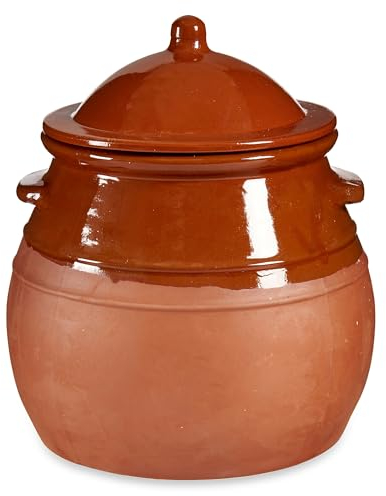 Tontopf mit Deckel - Stewpot Eintopf - Schmortopf Antike - Tongeschirrr Mittelalter - Wikinger - Topf aus Ton mit Deckel teilglasiert - Aufbewahrung Lebensmittel (8 L - 27 x 27 x 30 cm)