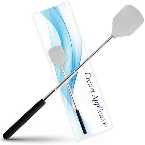 FieldSora Telescopic Cream Applicator for Back (Large Area) | Wide 3.4 x 2.4in pad covers large areas quickly. Telescopic stainless handle with a washable silicone spatula.