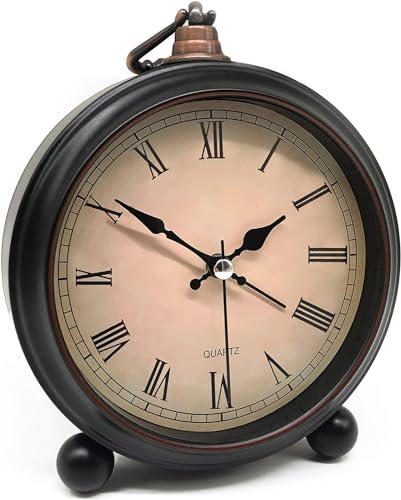 Lesipee Retro Wecker Analog ohne Ticken, Vintage Wecker, Geräuschlos, batteriebetrieben, einfache Bedienung und lauter Alarm, mit Römische Ziffern von 4 Zoll
