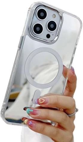 Miagon Mirror Magnetic Case for iPhone 12 Pro Max,Cover [Compatible with Magsafe] Makeup Mirror Effect Bright Reflection Plating Bumper Back Rubber Phone Case