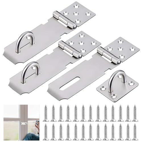 Door Padlock Hasp, 3 PCS Padlock Hasp Kit, Stainless Steel Shed Lock, Stainless Steel Hasp and Staple Shed Lock Latch, Hinge Padlock Catch Door Clasp Latch Security Hasp for Door Shed Window Cabinet