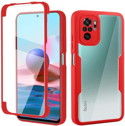 ILING Trasparente Case for Xiaomi Poco F3 / Xiaomi Mi 11i 5G, 360° Full Body Protection Shockproof Cover with Built-in Screen Protector, Ultra Thin Hard PC Silicone TPU Bumper Case (Red)