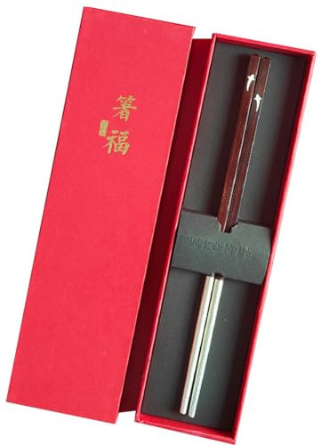GAROEN Coffret Cadeau de Baguettes en Bois en Argent Sterling, Coffret Cadeau, Baguettes japonaises de Luxe en Argent réutilisables (Rouge)