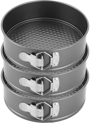 LOPYXBR 3 Stück Springform Klein, Kuchenformen 20CM Rund, Backform mit Antihaftbeschichtung, Springform mit Flachboden aus Kohlenstoffstahl, Schwarz für die Muffins, Torten und Desserts Herstellen