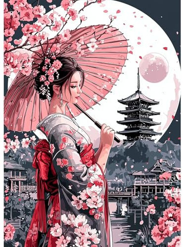 MAXBYE DIY 5D Diamond Painting Arts Kits para Adultos, Mujer Japonesa Diamond Art Kit Complet Manualidades Imágenes Cristal Diamond Punto Cruz Decoración Pared para Hogar Gift 30x40cm