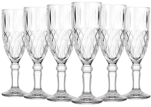 binsakao Champagne Flutes Set of 6 - Champagne Glasses 165 ml - Wine Glassware, Unique Gifts for Wedding Anniversary