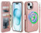 VANAVAGY Compatible for iPhone 15 Plus/14 Plus Wallet Case for Magsafe Wireless Charging,Leather Flip Wrist [Glass Screen Protectors and Camera Lens Protectors]with RFID Blocking Card Holder,Rose gold