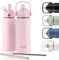 moon bottles - Insulated Water Bottle with Straw - Stainless Steel Sports Drink Bottle, Thermal Flask, 24hr Cold, 12hr Hot, Double Walled, Metal Straw, Silicon Spout, UK Company (500ml, Pink)