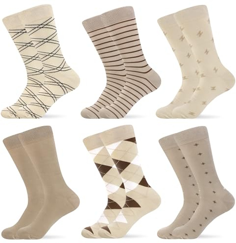 WeciBor Men's Bamboo Socks Beige Dress Seamless Soft 6 Pack Dad Gift Size 8-12