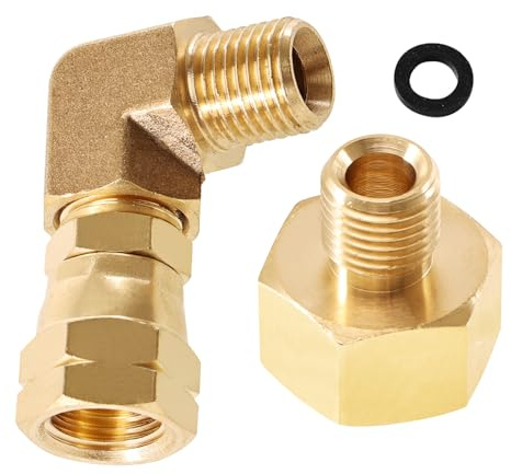 Silkwish LPG Gasadapter, Messing Verbindungswinkel Gaswinkel 90° 1/4 Zoll Linkswinkelverbindung + LPG Gasadapter 1/2 Zoll R x 1/4 Zoll lks für Gasherd, Gasanschluss, Hockerkocher Campingkocher