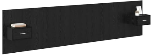 vidaXL Kopfteil mit Schrank 3 pcs Schwarz Eichen-Optik Holzwerkstoff, Modernes, minimalistisches Schlafzimmermöbel mit wandmontiertem Kopfteil für optimale Raumnutzung und Eleganz.