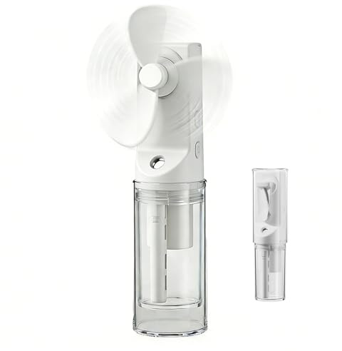 Handheld Fan, Portable Hand Held Fan with Water Mist Spray, Mini USB Rechargeable Hand Fan with 4 Speeds, Silent Powerful Desk Fan Desktop Cooling Mist fan for Travel, Outdoor, Office, School (White)
