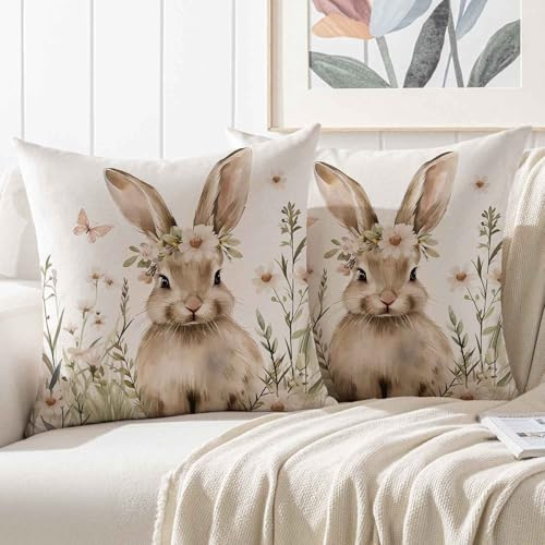 Kiatuniya Ostern Kissenbezug Hasen Kissen 40 x 40 cm Frühling Osterdeko Süße Häschen Kissen Dekokissen Sofakissen Modern Kissenhülle Couch Wohnzimmer Deko Bunny Kissenhüllen 2er Set