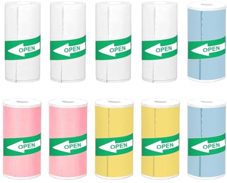 10 Rollen Thermopapier Selbstklebend, Kompatibel mit Kinder Sofortbildkameras, für Fotos, Notizen und Kreative Sticker, Mini Drucker Aufkleber Bunt und Weiß Bedruckbare Thermorollen
