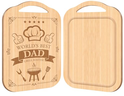 Dad Birthday Gifts, Bamboo Chopping Board with Engraved Text, Creative Kitchen Cutting Board with Juice Groove and Hanging Hole, Unique Fathers Day Birthday Gift for Dad from Daughter Son