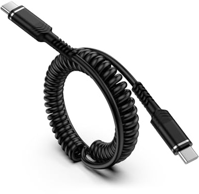 Coiled USB C to USB C Cable for Car Type C Charger Cable Fast Charging Lead | Retractable USB C Phone Charger Cable