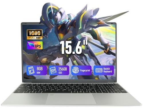 LPNAWZ Ordinateur Portable 15,6 Pouces, 8 Go RAM 256 Go SSD Celeron N95 (Jusqu'à 3,4 GHz) Grande Autonomie Écran 180° Flip, PC Portable Win11 Empreinte Digitale, Laptop USB3.0 HDMI Bureau Étudiant
