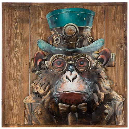 GILDE Bild Steampunk Ape - quadratisch - Holz und Metall - braun - Affenmotiv - Höhe 50cm x Breite 50cm