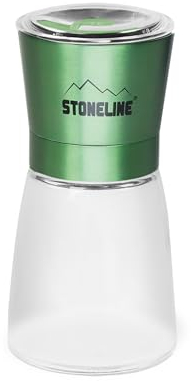STONELINE Gewürzmühle Salz und Pfeffermühle Manuell mit verstellbarem Keramikmahlwerk, Glasbehälter 185 ml, Edelstahl Deckel, Mühle für Salz Pfeffer Gewürze Kräuter Chilis, Farbe: Grün Metallic
