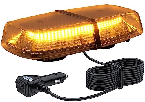 Justech 72 LED Amber Beacon 18W Car Emergency Light Flashing Warning Lights 8 Flash Modes Waterproof Flashing Beacon Recovery Strobe Light Bar 12V 24V with Magnetic Base for Car Vehicle Truck Trailer