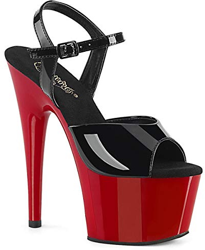 Pleaser ADORE-709 Damen Plateau High Heels, Lack Schwarz/Rot, EU 40 (US 10)