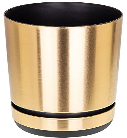 KORAD GOLD Flower Indoor Plant Pot with Saucer Plastic Gloss Modern Decorative Planter with Drainage Holes (8.3 inches (21 cm), Gold)