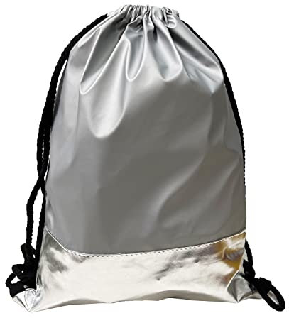 JameStyle26 Turnbeutel Hipster Rucksack Metallic Style Tasche Kordelzug Sportbeutel Bag Gym Sack Strandbeutel Gold Bling (Silber 02)