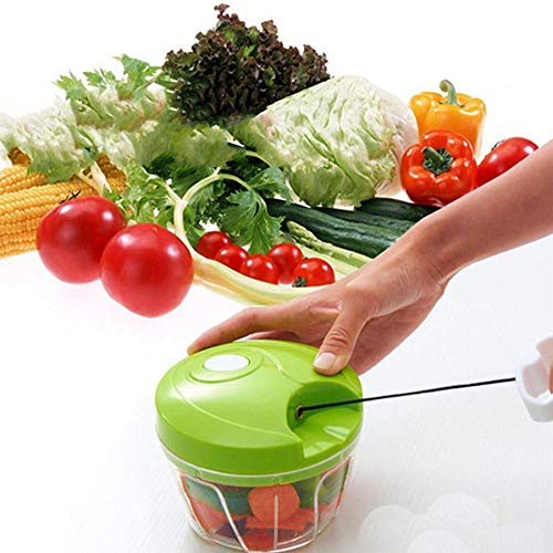 Hand Chopper Manual Food-Processor - Pull String to Slice Vegetables, Onions, Garlic, Meat, Nuts in Seconds - Curved Stainless Steel Removable Blades, Non-Slip Base, BPA-Free, Dishwasher-Safe